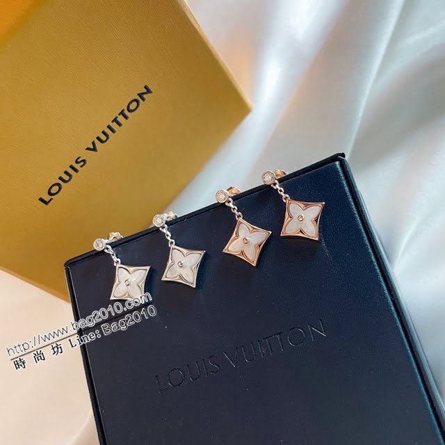 Louis Vuitton純銀飾品 路易威登白貝四葉草耳釘 LV玫瑰金白金鏈條耳環  zglv1820
